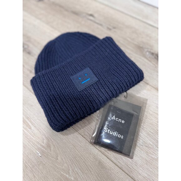 Acne Studios Navy Wool Beanie Unisex NEW - Picture 1 of 6